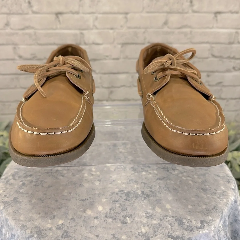 TOMMY HILFIGER “Bowman” Tan Leather Classic 2-Eye Boat Shoes Mens 7M🤎VGUC - Picture 2 of 12